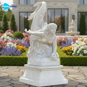 Fontana di Marmo a Forma di Sirena Personalizzata per Cortile <span class=keywords><strong>Villa</strong></span> Hotel Stile Design Europeo Fontana in Marmo Bianco in Vendita - Product Image 1