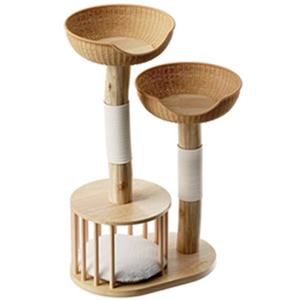 Arbre à chat en bois massif naturel avec condo spacieux, base double stable en bois d'hévéa, tour pour chat d'intérieur - Product Image 1