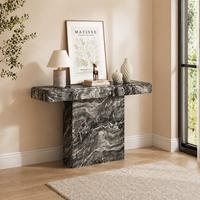 Ensemble de table basse et table d'appoint contemporains en placage de marbre noir pour salon