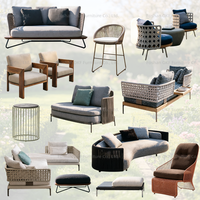 Ensemble de chaises longues d'extérieur en corde tressée, dossier haut et bas, avec structure en aluminium, et table basse ronde pour patio, jardin, villa