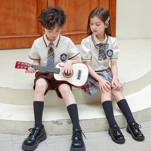 Ensemble uniforme scolaire international pour enfants d'été, <span class=keywords><strong>maternelle</strong></span> et primaire, avec chemise, short, jupe à carreaux, cravate et insigne scolaire, pour garçons et filles, style French Toast - Product Image 5