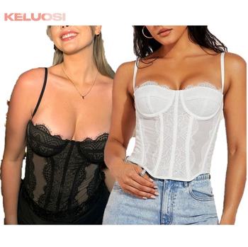 New Design Solid Color Sleeveless Sexy Lace Corsets Women Summer 2024 Backless Sheer Skinny Fit Tube Top