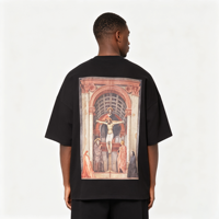 T-shirts en coton 100 % personnalisables en gros, col montant noir, pour hommes, coupe oversize, vierges et unis, vêtements pour hommes