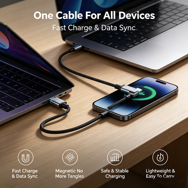 15cm Magnetic USB C USB C Cable 240W Fast Charging Short Braided TPE/Nylon 480Mbps Data Transfer Foil Shielding for Power Bank