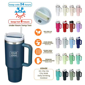 Large 40oz Insulated Stainless Steel Tumbler with Handle and Straw Lid Keeps <b>Drinks</b> <b>Hot</b> or Cold for Hours Perfect for Home Offic - Product Image 2