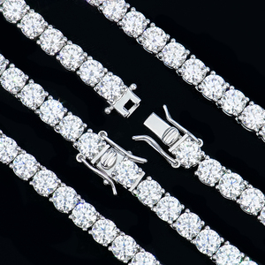 Hip Hop Men's Jewelry <b>Iced</b> Out Diamond Tennis <b>Chain</b> Round Brilliant GRA D Color Vvs 5mm Moissanite Necklace Luxury Silver 925 - Product Image 2