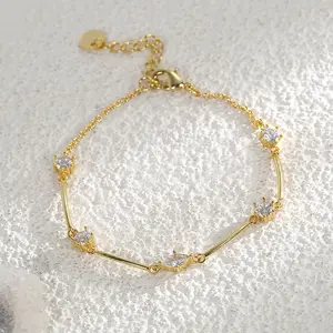 Brass gold-plated zircon bracelet jewelry gentle delicate bright round olive-shaped zircon bracelet Valentine's Day gift