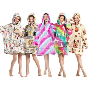 Pyjama à capuche imprimé Tie Dye pour adulte, combinaison de nuit en flanelle, motif licorne, vente en gros, 2023