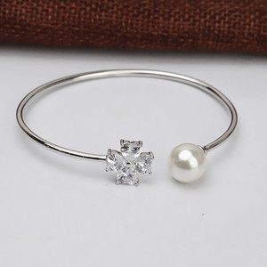 Pulsera de Plata S925 para Mujer, Diseño Simple y Sólido, Trébol de la Suerte, Perla Personalizada, Accesorios DIY, Brazaletes Semi Modernos - Product Image 2