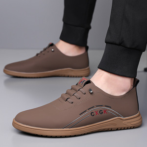 White Men's Lace-Up Casual Shoes Round Toe <b>Rubber</b> Outsole Anti-Slip Driving Autumn Fashion Solid Pattern <b>Strip</b> Decoration - Product Image 3
