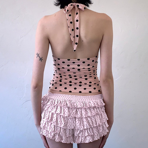 Mini-jupe en tricot à pois pour femme, taille basse, à volants superposés, taille élastique, décontractée, courte, pour l'été - Product Image 2