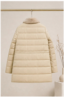 Neuer Winter-Daunenmantel mit Natürlichem Nerzpelzkragen, Mittellanger Taillierter Damen-Steppmantel für den Alltag