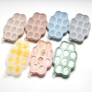 流行的迷你10杯硅胶冰柜模具环保婴儿食品储存容器托盘带盖母乳水果泥