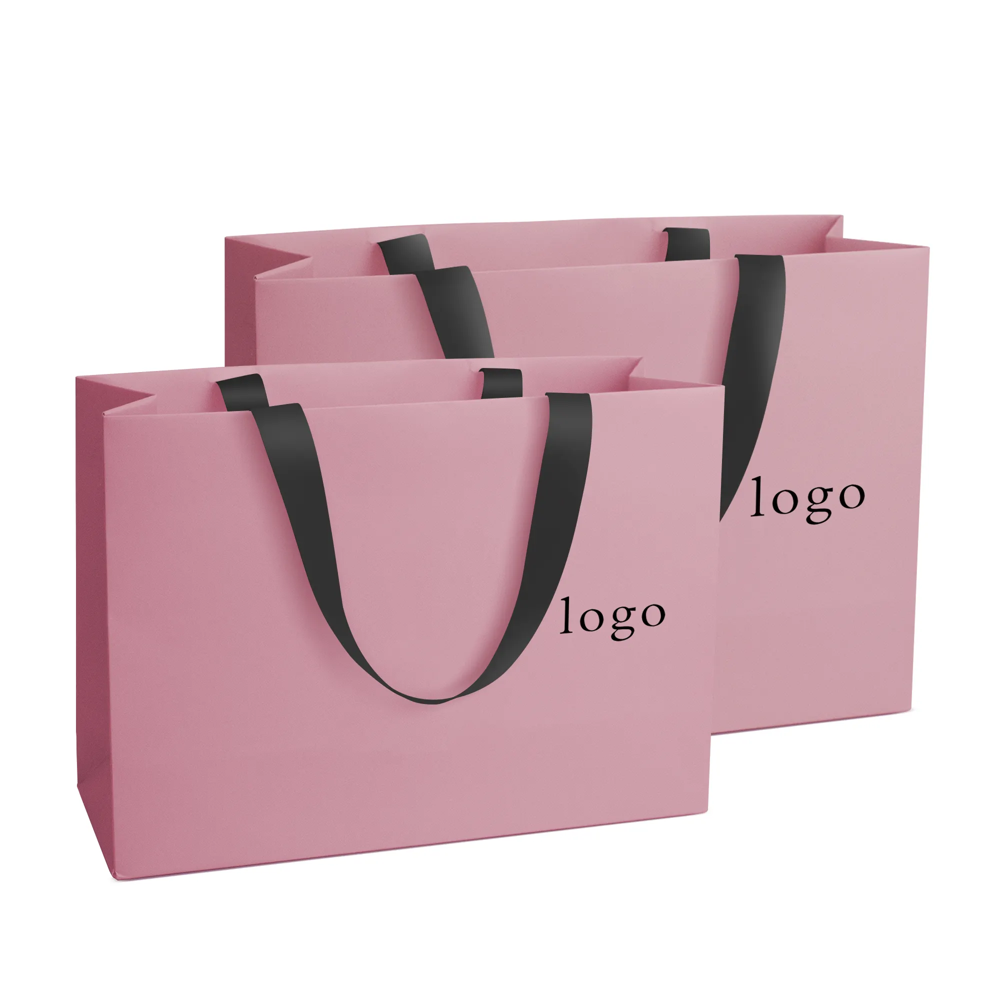 Marchio di lusso logo personalizzato shopping sacchetto di carta opaca abbigliamento boutique packaging bag con manico a nastro