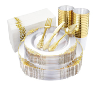 Service de vaisselle jetable de luxe haut de gamme pour 25 invités, 175 pièces, assiettes, gobelets et couverts à bord doré pour mariage et fête d'anniversaire
