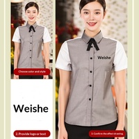 Uniforme de travail pour la réception d'hôtel, tenue d'été pour femmes, personnel de service alimentaire, manches courtes, en fibre de polyester unie, professionnel