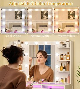 <span class=keywords><strong>Tocador</strong></span> de Maquillaje Blanco con Espejo Iluminado y Regleta de Enchufes, 2 Cajones, <span class=keywords><strong>Tocador</strong></span> para Dormitorio - Product Image 6