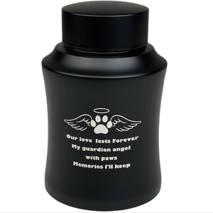 Urne pour cendres de <span class=keywords><strong>chien</strong></span> ou chat de taille moyenne en acier inoxydable, design ailes d'ange et <span class=keywords><strong>empreinte</strong></span> de <span class=keywords><strong>patte</strong></span>, pour cendres d'animaux de compagnie, urne funéraire noire personnalisée - Product Image 1