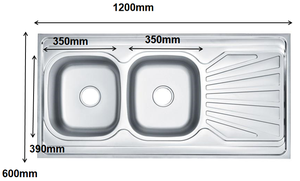Évier de cuisine double bac en acier inoxydable SUS 304 sur mesure de haute qualité, à encastrer, chromé, avec égouttoir inclus - Product Image 5