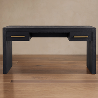 Bureau Parsons moderne en chêne teinté noir anthracite avec deux tiroirs, poignées dorées, pieds design, idéal pour bureau à domicile, vente en gros sur mesure