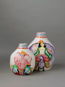 Indian Kalighat Art Shiva and Parvati Hand Painted <b>Ceramic</b> Vase Artisan Crafted Decorative Pottery <b>Flower</b> <b>Pot</b> with Artistic - Product Image 5
