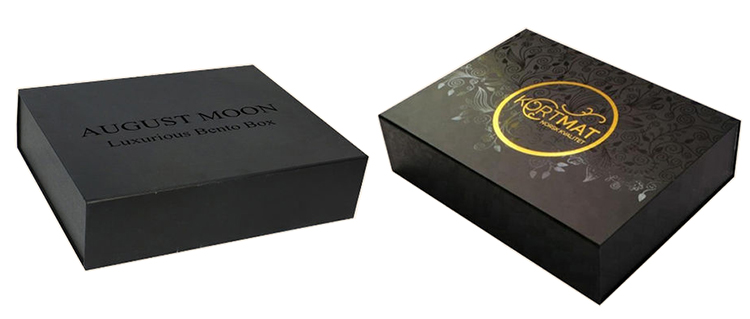 Manufacture folding cosmetic product packaging black paper magnetic glossy box with custom logo