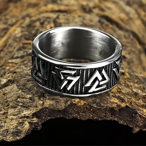 Men's Titanium Steel <b>Ring</b> Viking Triangle Geometric Design Hip Hop Style Gift Jewelry - Product Image 3