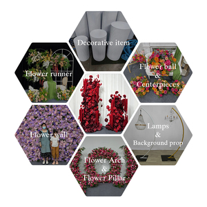 Columna Floral de Amaranto Realista de Seda Roja Borgoña de Dos Piezas para Fondo de Arco de Boda, Graduación y Día de la Madre - Product Image 5