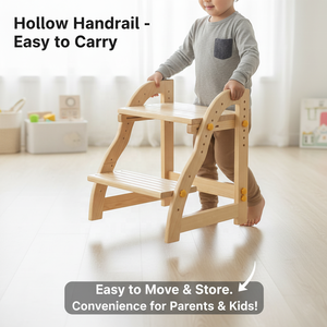 كرسي درج للأطفال الصغار قابل لتعديل الارتفاع بتصميم OEM/ODM، مع لوحة قدم أوسع للوقوف بشكل أكثر أمانًا، كرسي درج خشبي ناعم - Product Image 6