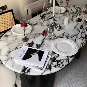 Ensemble de table à manger ovale en marbre français, design moderne minimaliste, gain de place pour les petits appartements - Product Image 4