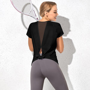 Camiseta holgada para <span class=keywords><strong>mujer</strong></span>, Camiseta deportiva para Fitness, Yoga, correr, con malla, vendaje transpirable, Manga corta para verano WA70 - Product Image 2