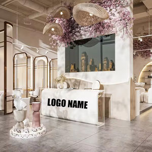 Estación de Barbería Moderna con Espejo con Luz LED, Mostrador de Madera para Spa, Muebles de Salón de Belleza y Peluquería de Lujo Personalizados - Product Image 1