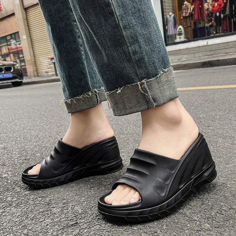 9cm High Heel Wedges Sandals For Women 2023 Summer New Platform Fashion Footwear Black White Large Size Sandals