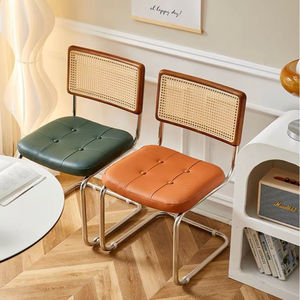 Mid Century <span class=keywords><strong>Silla</strong></span> de comedor moderna Marco cromado Asiento tapizado Breuer <span class=keywords><strong>Cesca</strong></span> <span class=keywords><strong>Silla</strong></span> trasera de ratán real - Product Image 2