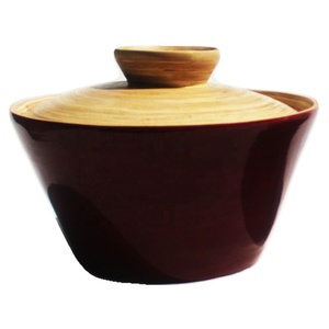 Grand bol en bambou naturel fait à la main avec couvercle Bol en bambou fabriqué écologique pour un usage domestique - Product Image 4