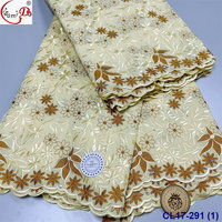 Nouveau tissu de luxe Lisami Rts en voile pour robe de mariée, en coton extensible, avec broderie florale grande fleur et motif à pois croisés