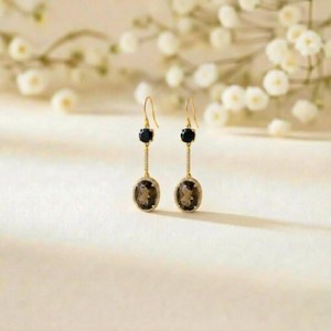 Natural Smoky Quartz Black Obsidian <b>Dangle</b> <b>Earrings</b> Elegant Oval Round Gemstone <b>Earrings</b> in 925 Sterling Silver or <b>Gold</b> Filled - Product Image 1