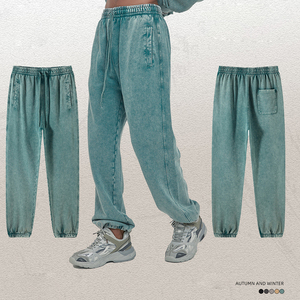 Nuevo 100% algodón peso pesado 420gsm Vintage cintura media tipo cordón sol desteñido batik lavado con ácido pantalones de chándal para Unisex - Product Image 5