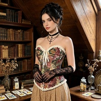 Corset Rétro Jacquard Sous-Buste à Fermeture par Boutons, Bustier Amincissant en Poly-Coton, Gaine Amincissante pour Cosplay