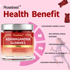 Rosebest Usine Directement Formule d'emballage Personnalisée Saveur Naturelle de Fraise 1000mg Supplément de Gommes contre le Stress d'Ashwagandha Biologique - Product Image 2