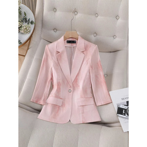 Pink Three Quarter Sleeve Blazer Jacket Women Professional Casual Breathable Spring Summer Autumn Tops Commute - Product Image 1