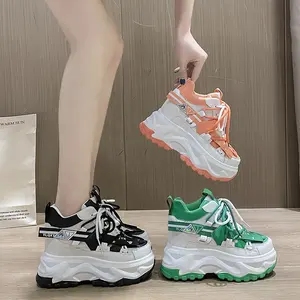 Klobige Mesh-Schuhe für Damen, hohe Plattform Sneaker, dicke Sohle, atmungsaktiv, Freizeit stil, Laufstil, 2021