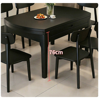 Table à manger extensible en bois noir mat, transformable carrée et ronde, mobilier de salle à manger en bois massif pour petite maison