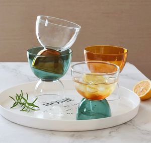 Kleurrijke glazen dessertkom met creatieve omgekeerde basis, glazen beker voor ijs, yoghurt, fruitsalade, thuis, keuken, groothandel - Product Image 2