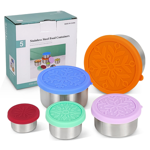 Baming SMALL Condiment Boîte à lunch en acier inoxydable et bac à salade Boîte à bento Couvercle en silicone Conteneur <span class=keywords><strong>de</strong></span> nourriture pour bébé et enfants - Product Image 2