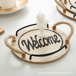 Starting Point Wooden <b>Round</b> <b>Serving</b> <b>Tray</b> With Handle For Tea Fruit Snack Dessert 1221 - Product Image 5