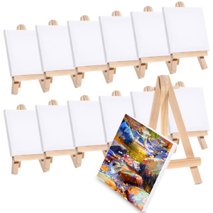 Chevalet de table pliable en bois pour artiste, mini chevalet de présentation, ensemble de mini toiles tendues vierges, toile de bureau avec chevalet - Product Image 1