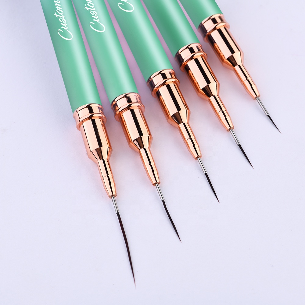 Лучшая Высококачественная синяя и зеленая металлическая тонкая колонковая/синтетическая кисть для дизайна ногтей частная этикетка 5/9/15/20/25 мм