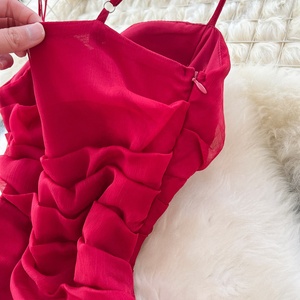 Nuovo vestito estivo con cinturino a vita alta donna vestito da sera elegante Sexy femminile irregolare in Chiffon rosso - Product Image 6