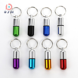 aluminium bicolor capsule shaped pill box waterproof travel round designer keychain mini pill case